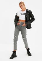 Trendyol - Ripped detailed high waist mom jeans - grey