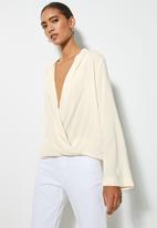 VELVET - Shawl collar wrap blouse - cream