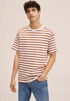 MANGO - T-shirt stripes - white & brown