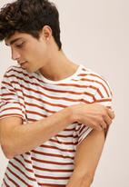 MANGO - T-shirt stripes - white & brown