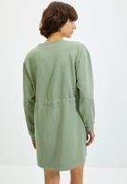 Trendyol - Waist pleated embroidered and raised knitted dress - mint