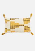 Sixth Floor - Tassel Woven cushion cover- stone & mustard