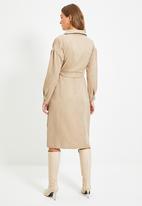 Trendyol - Belted double breasted collar dress - camel