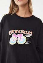 Cotton On - Slouchy graphic long sleeve top - black/keith haring city cycles