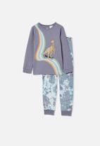 Cotton On - Orlando long sleeve pyjama set - steel retro rainbow dino