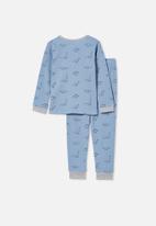 Cotton On - Kane long sleeve pyjama set - dusty blue & dinos