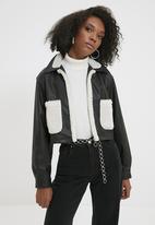 Trendyol - Faux leather plush jacket - black