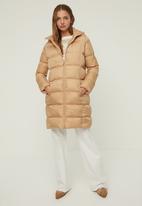 Trendyol - Hooded long puffer coat - beige