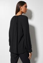 VELVET - Texture woven volume blouse - black