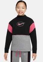 Nike - G nsw flc ls mock top - black, carbon heather & rush pink