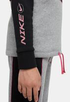 Nike - G nsw flc ls mock top - black, carbon heather & rush pink