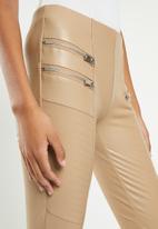 ONLY - Miri biker zip faux leather leggings  - silver mink