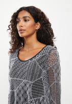 Stella Morgan - Multi-pattern net dress with tiered hem - black & grey 