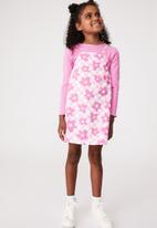 Cotton On - Amira long sleeve dress - pink gerbera /mykonos checkboard cali pink