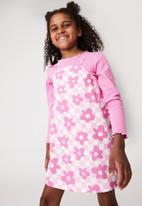 Cotton On - Amira long sleeve dress - pink gerbera /mykonos checkboard cali pink