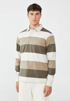 Cotton On - Rugby long sleeve polo - military multi tri stripe