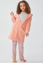 Cotton On - Girls hooded long sleeve sherpa gown - musk melon