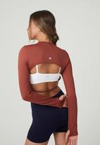 Cotton On - Seamless open back long sleeve top - baked clay rib