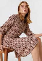 Koton - Belt waist shirt dress - maroon stripes