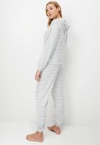 Blake - Printed soft touch hoodie sleep set - grey & milk stripe