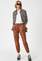 Koton - Faux leather, jogger pants - brown
