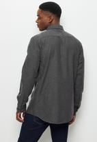 Lark & Crosse - Regular fit brushed flannel shirt dark grey