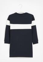 POLO - Girls colour blocked long sleeve sweater dress - navy & white 