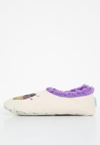 snoozies!® - Knitters have balls slipper - stone & purple