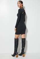 VELVET - Overlay cut away knit bodycon dress - black