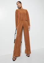 VELVET - Co ord Pleated jersey pull on wide leg pant - clay