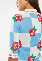 Glamorous - Checkerboard rose mini dress - blue