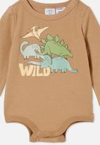 Cotton On - The long sleeve bubbysuit - taupy brown/wild dino
