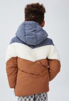Cotton On - Frankie spliced puffer jacket - vintage navy & cord sherpa