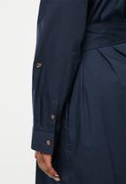 POLO - Plus woman long sleeve belted shirt dress - navy