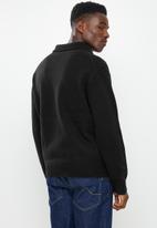 Jonathan D - Cole Knitted Oversized Jumper with Polo Collar - Black