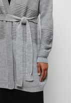 edit - Belted cabled cardigan - silver grey