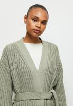 edit - Chunky knit belted cardigan - dusty sage