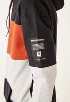 Flyersunion - Contrast panel hoodie - black & orange