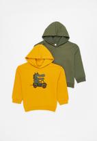 POP CANDY - Boys 2 pack graphic hooded sweatshirt - mustard/olive