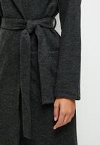 edit - Long hooded belted coat - black