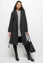 edit - Long hooded belted coat - black