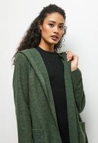 edit - Long hooded belted coat - dark green