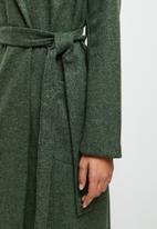 edit - Long hooded belted coat - dark green