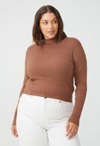 Cotton On - Curve ribbing mock neck pullover - rich taupe two tone