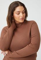 Cotton On - Curve ribbing mock neck pullover - rich taupe two tone