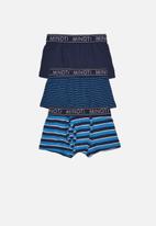 MINOTI - Teen boys 3 pack stripe/solid boxers - blue