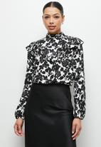 MILLA - Printed ruffle detail blouse -  white & black
