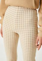 Koton - Gingham patterned wide leg high rise pants - textured beige