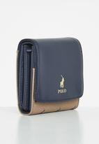 POLO - Colourblock compact clutch purse - camel & navy 