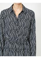Koton - Shirt neck, long sleeve, button detailed, midi dress - black patterned